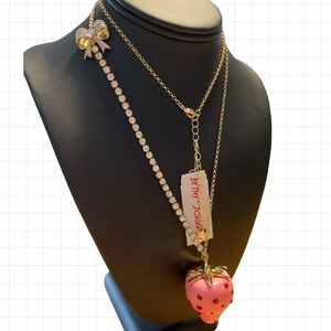 Betsey Johnson Pink Crystal Strawberry Long Necklace NWT